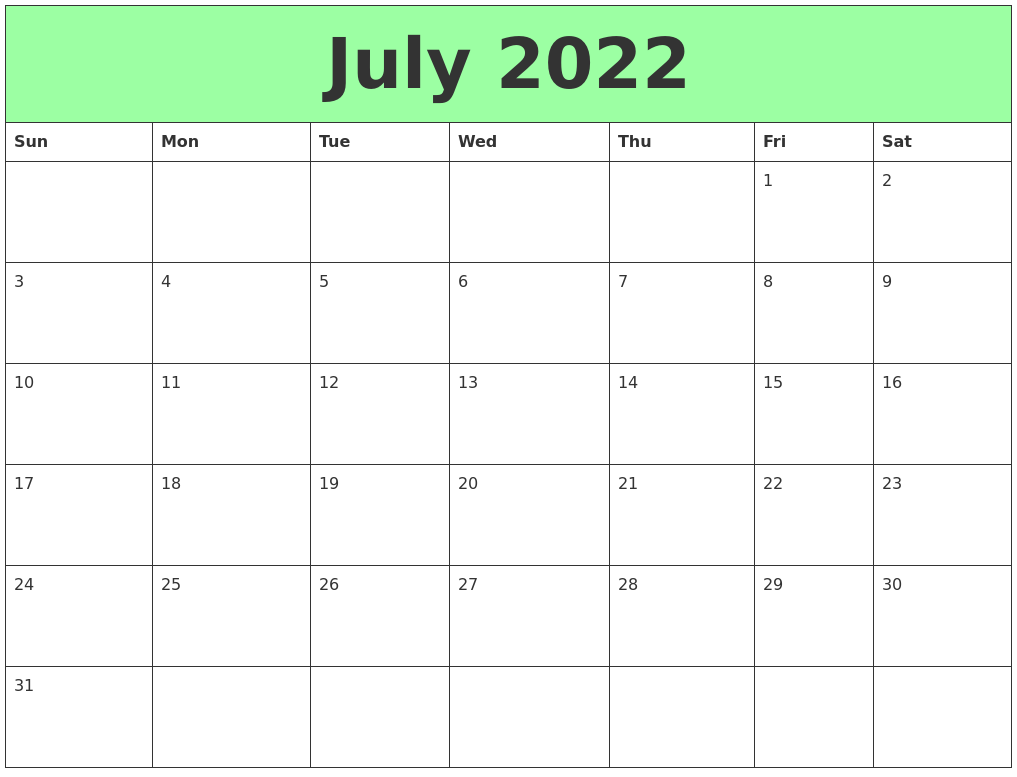 July 2022 Printable Calendars