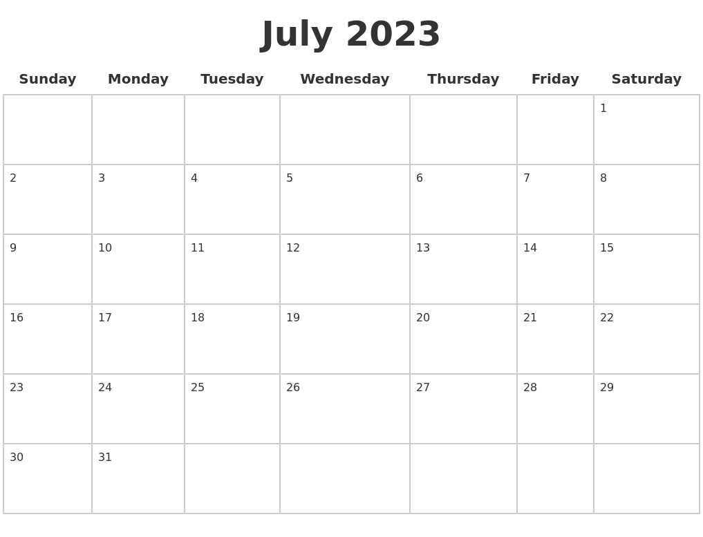 July 2023 Blank Calendar Pages