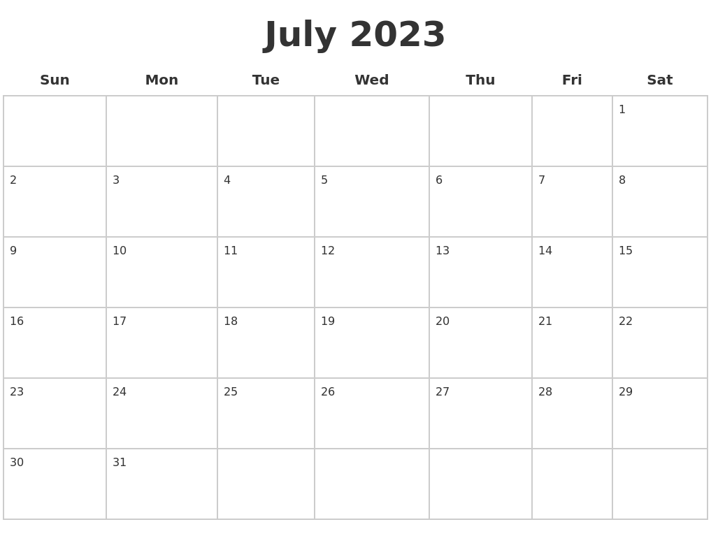 July 2023 Blank Calendar Pages