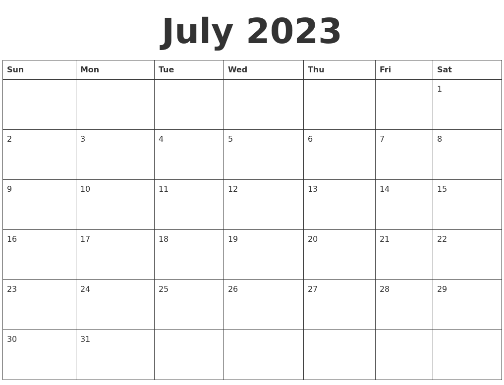 July 2023 Blank Calendar Template