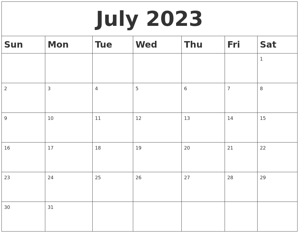 July 2023 Blank Calendar