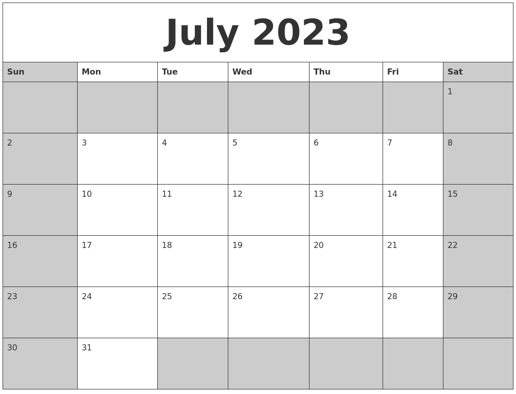 July 2023 Calanders