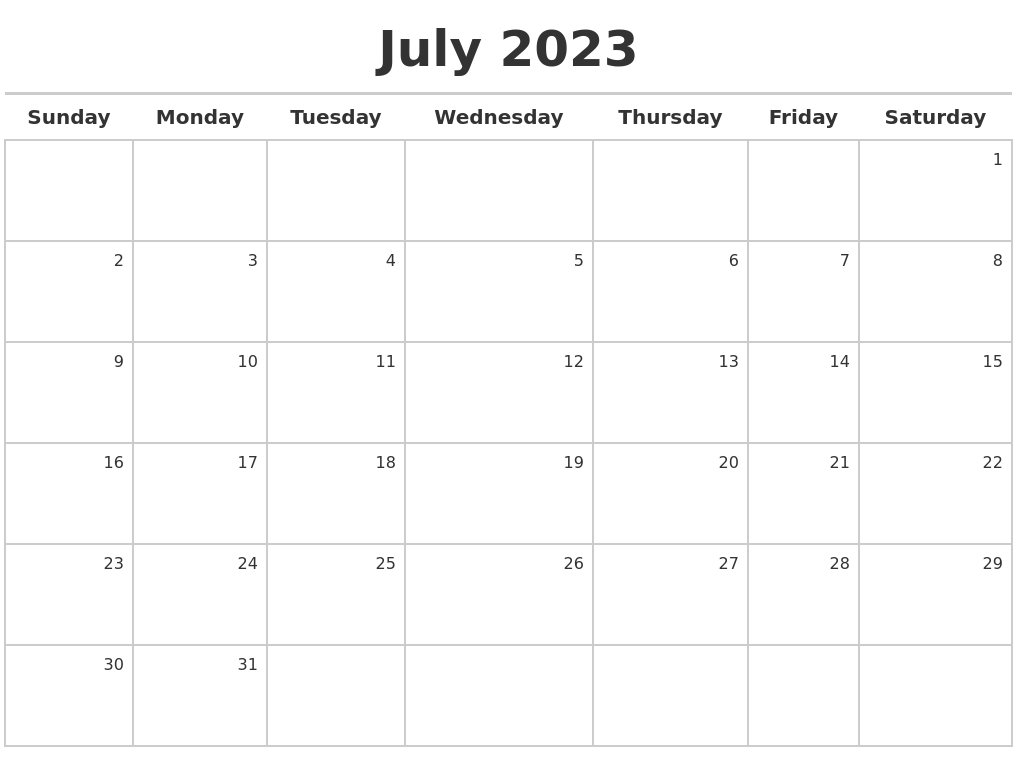 July 2023 Calendar Maker