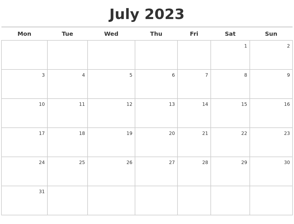 July 2023 Calendar Maker