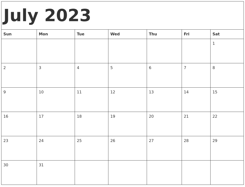 July 2023 Calendar Template