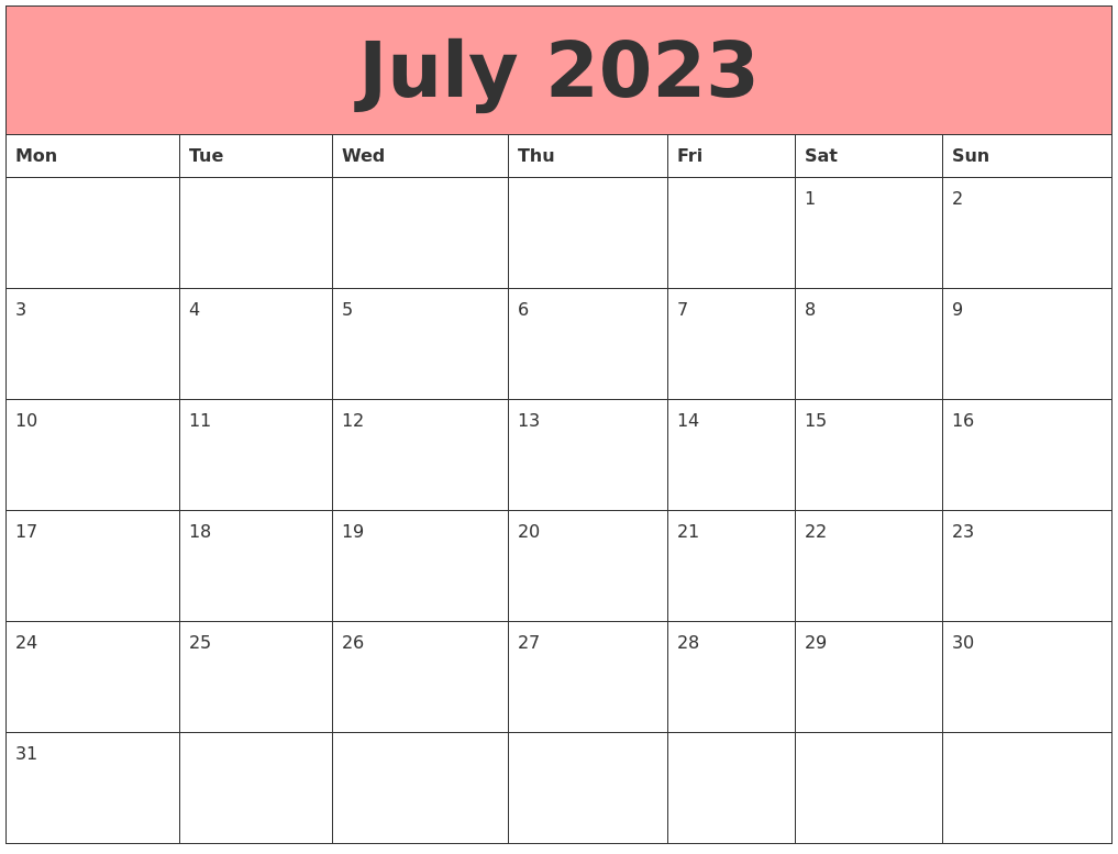 July 2023 Calendars That Work