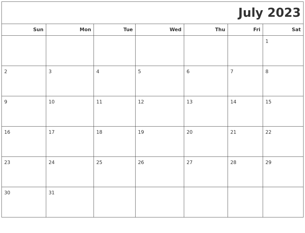 July 2023 Calendars To Print