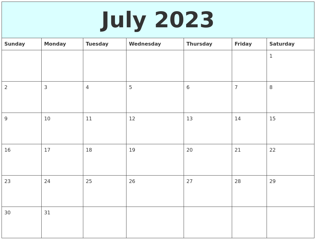 July 2023 Free Calendar