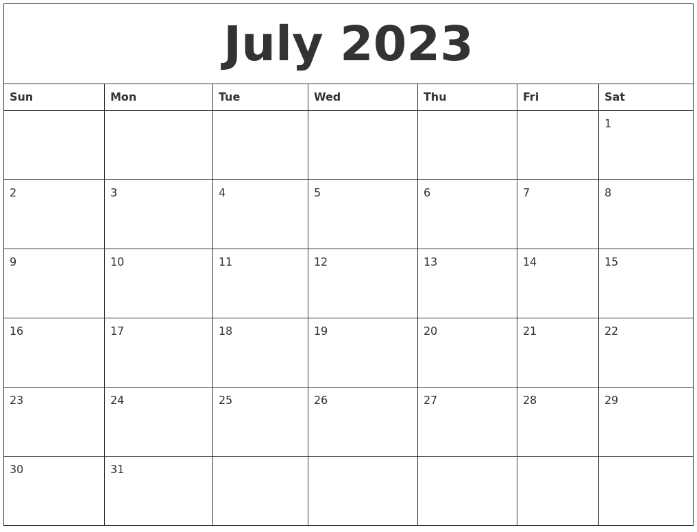 July 2023 Free Calendar Printable