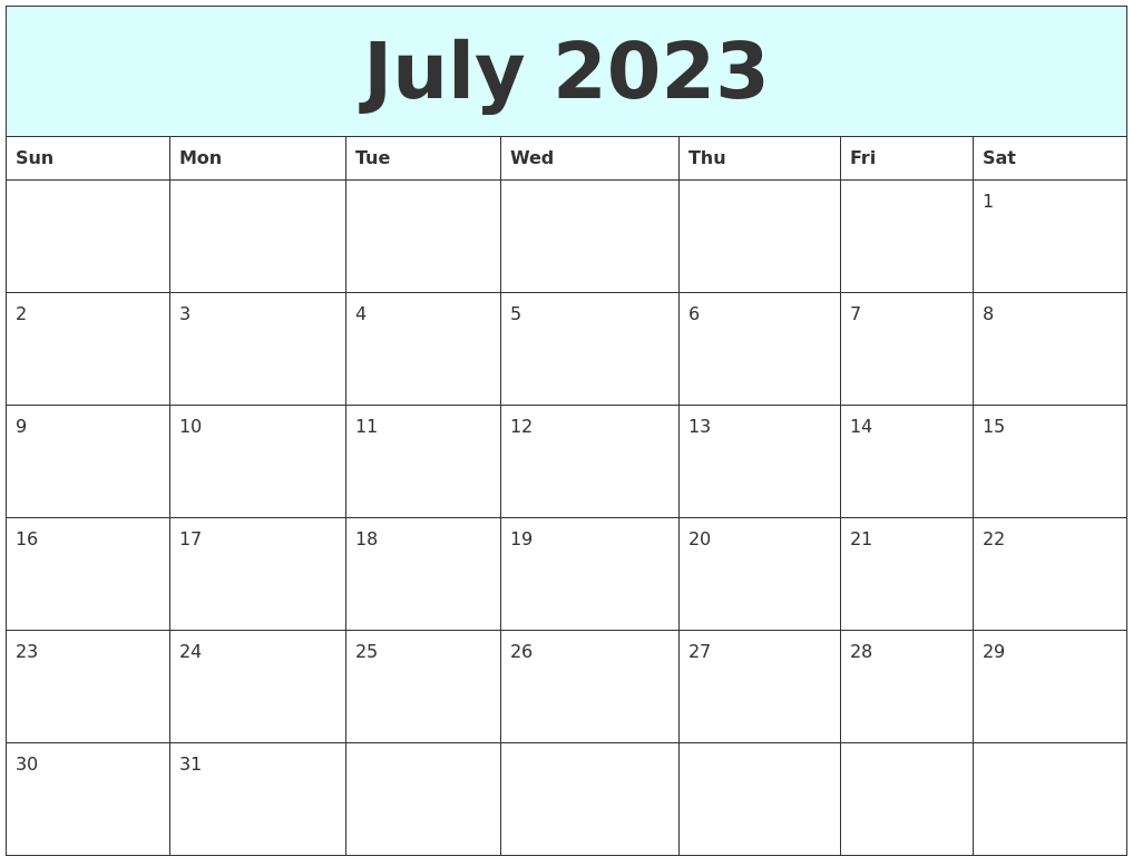 July 2023 Free Calendar
