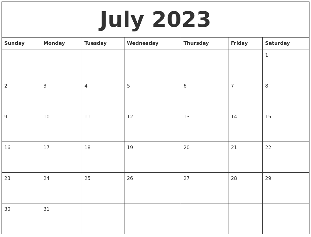 July 2023 Free Online Calendar