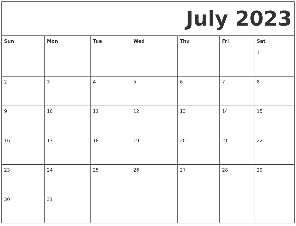July 2023 Free Printable Calendar