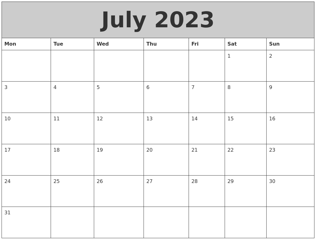 July 2023 My Calendar