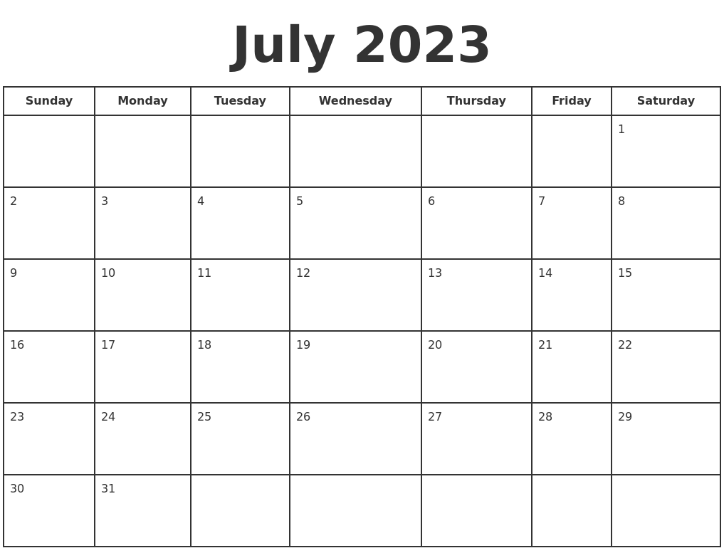 July 2023 Print A Calendar