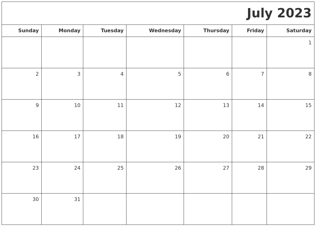 July 2023 Printable Blank Calendar