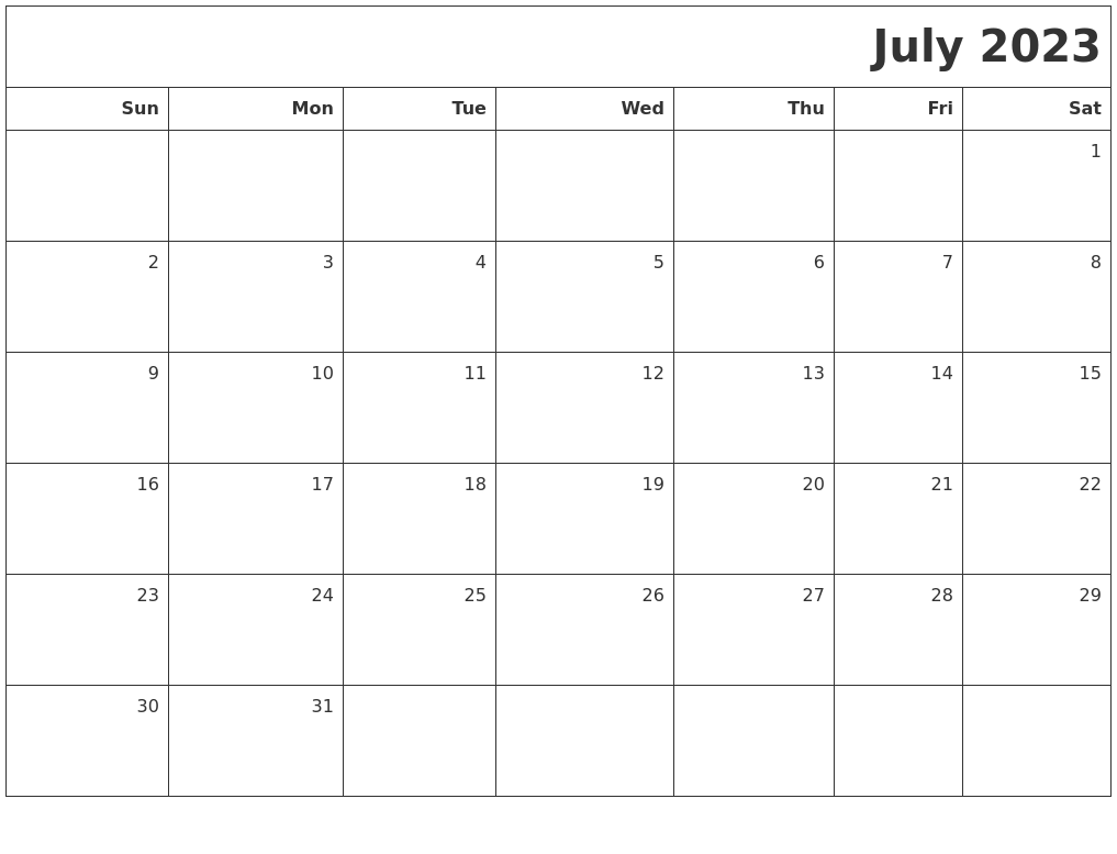 July 2023 Printable Blank Calendar