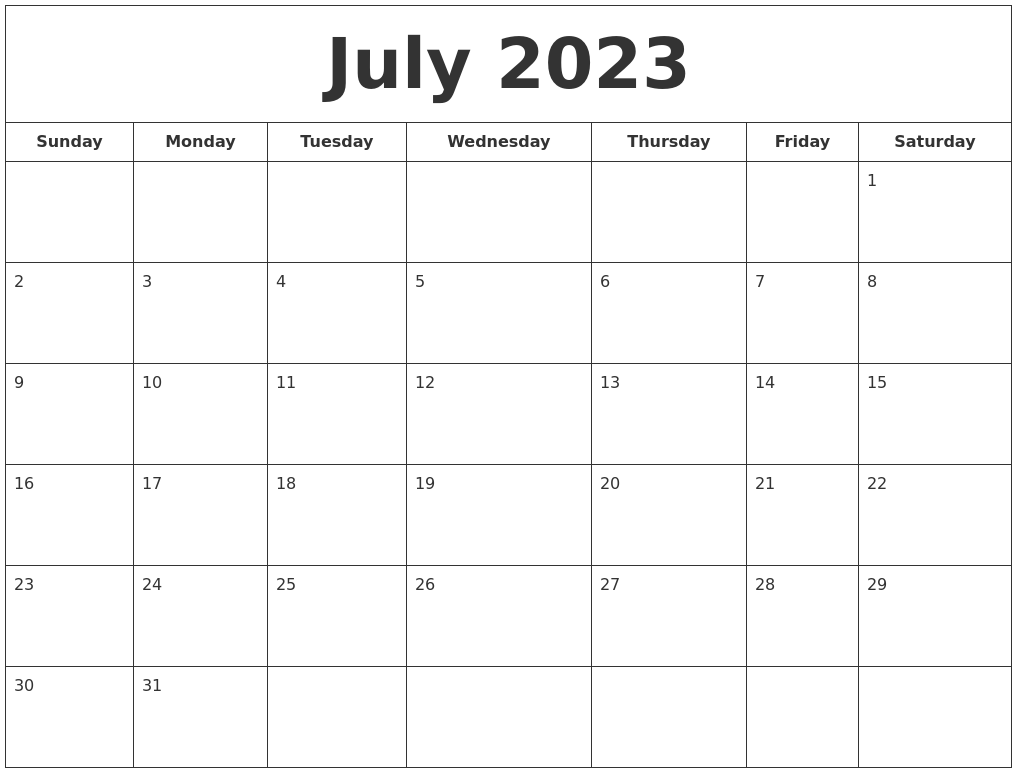 July 2023 Printable Calendar