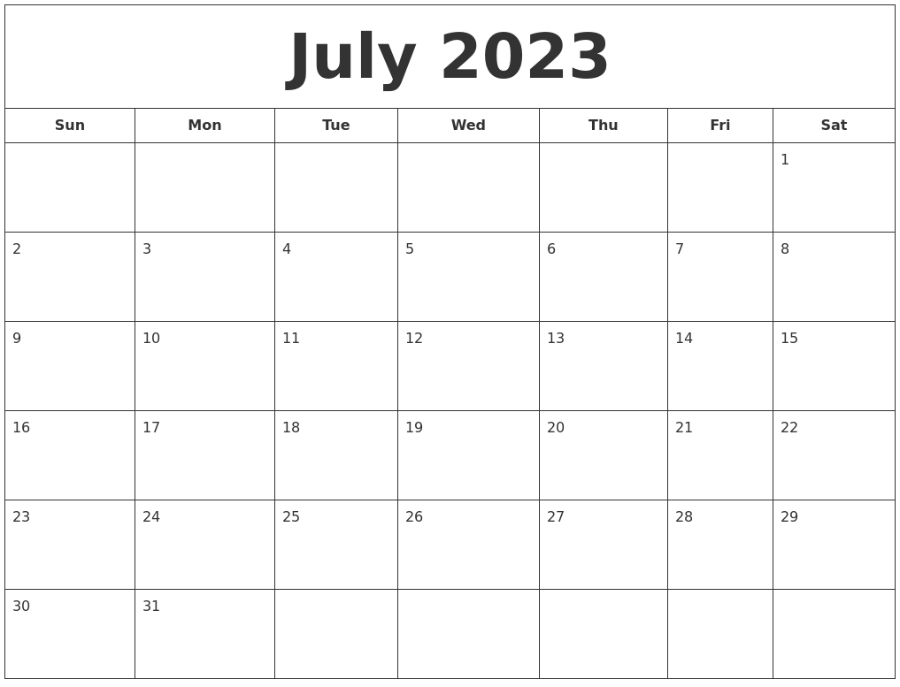 July 2023 Printable Calendar