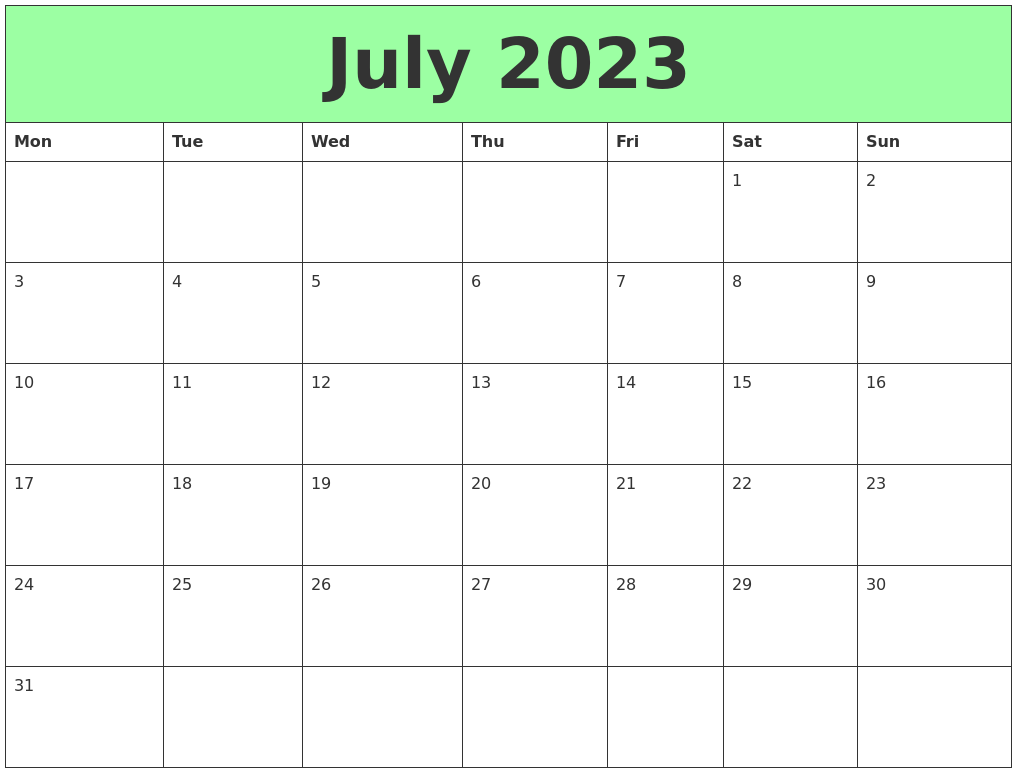 July 2023 Printable Calendars