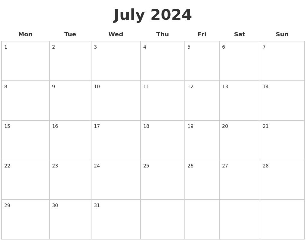 July 2024 Blank Calendar Pages