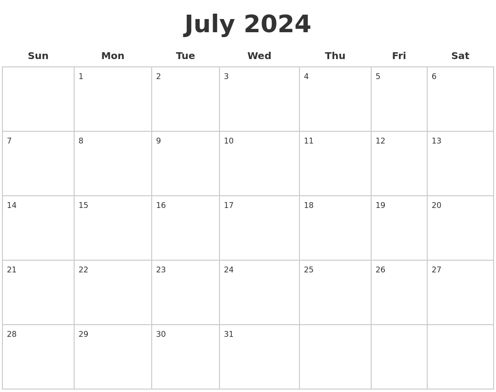 July 2024 Blank Calendar Pages