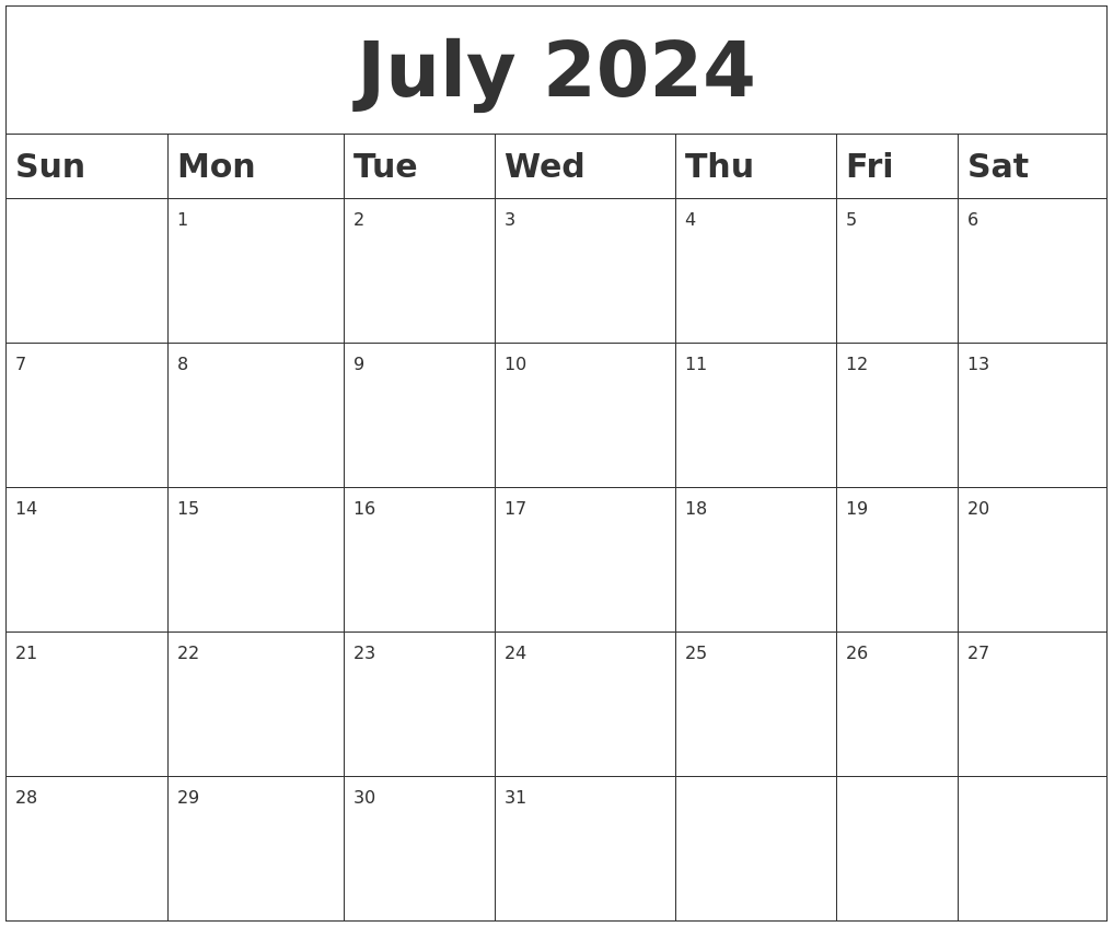 July 2024 Blank Calendar