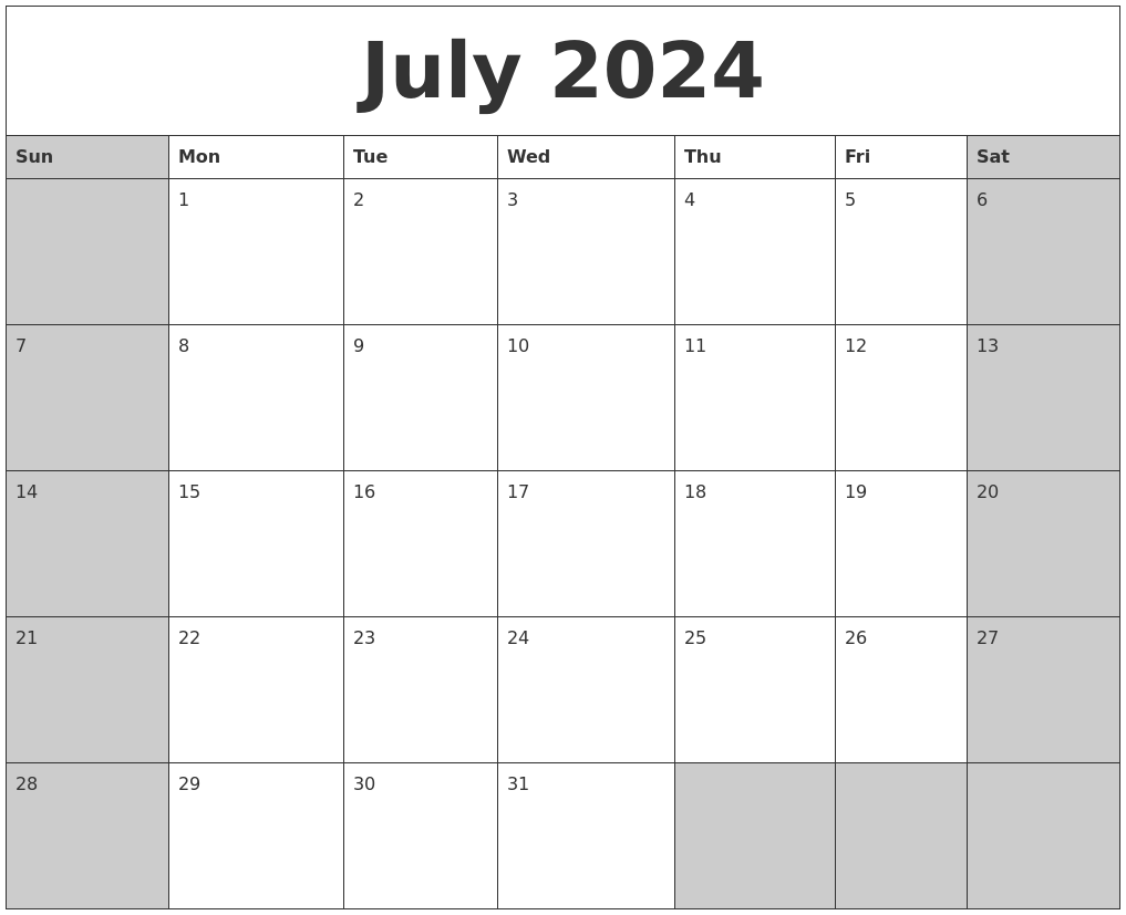 July 2024 Calanders