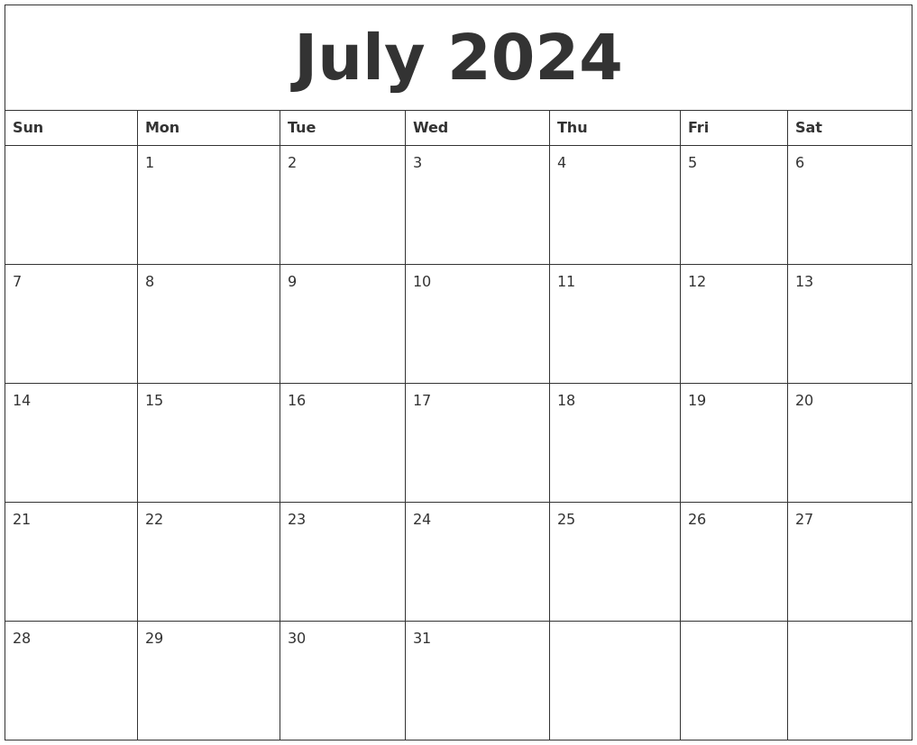 July 2024 Calendar For Printing