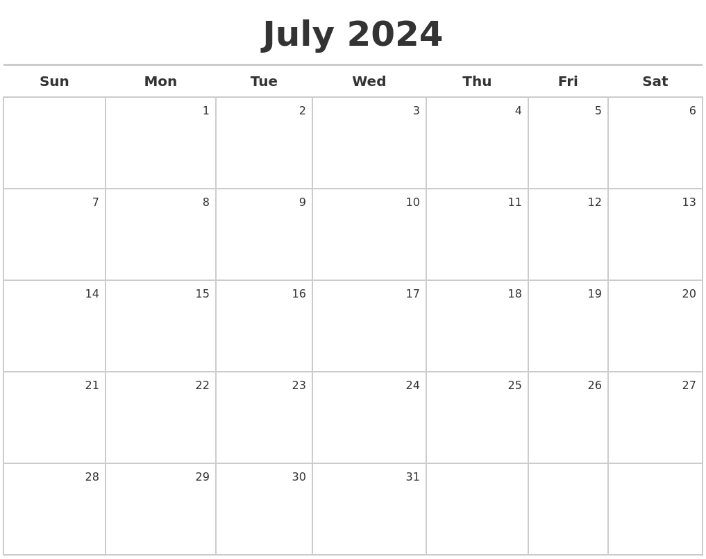 July 2024 Calendar Maker