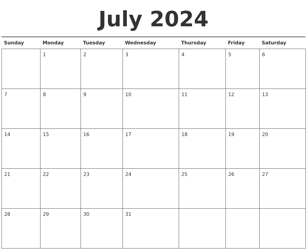 July 2024 Calendar Printable