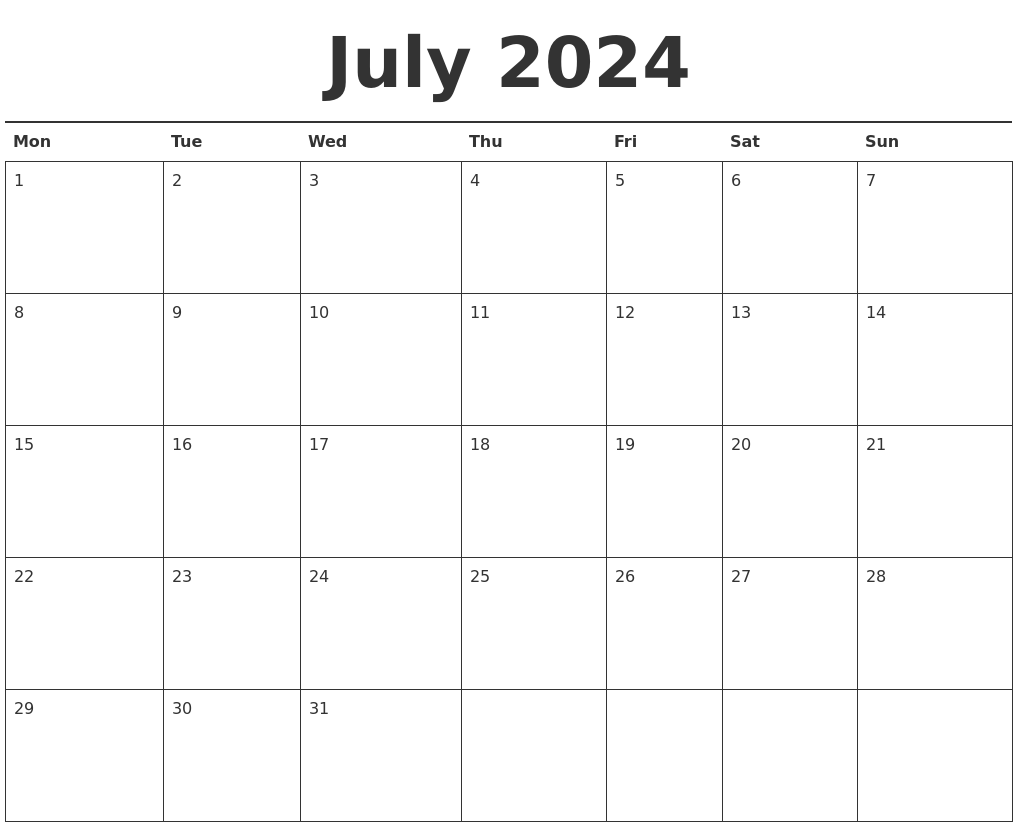 July 2024 Calendar Printable