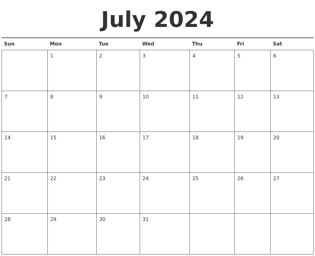 July 2024 Calendar Printable