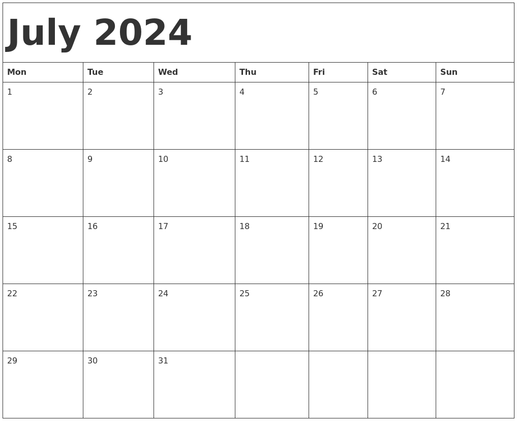 July 2024 Calendar Template