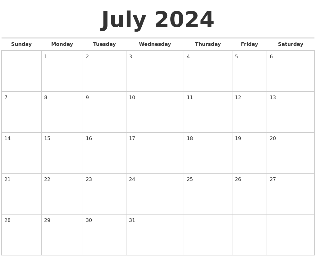 July 2024 Calendars Free