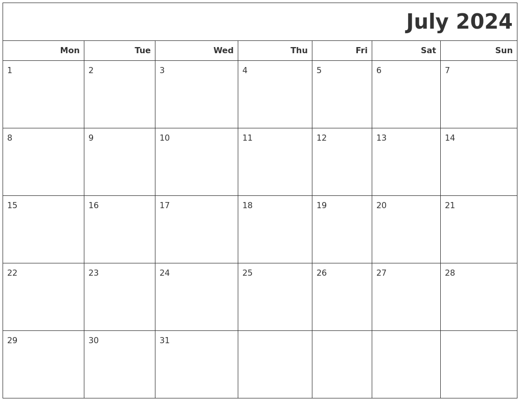 July 2024 Calendars To Print