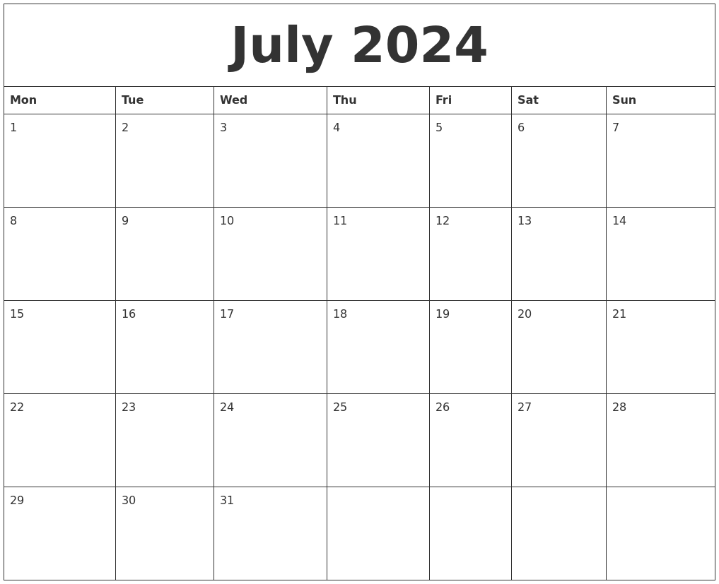 July 2024 Cute Printable Calendar