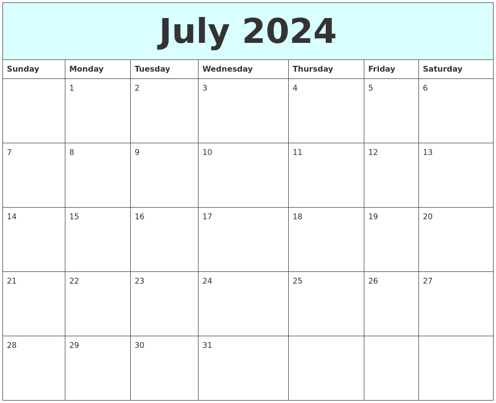 July 2024 Free Calendar