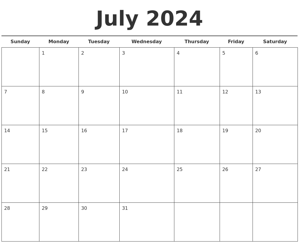 July 2024 Free Calendar Template