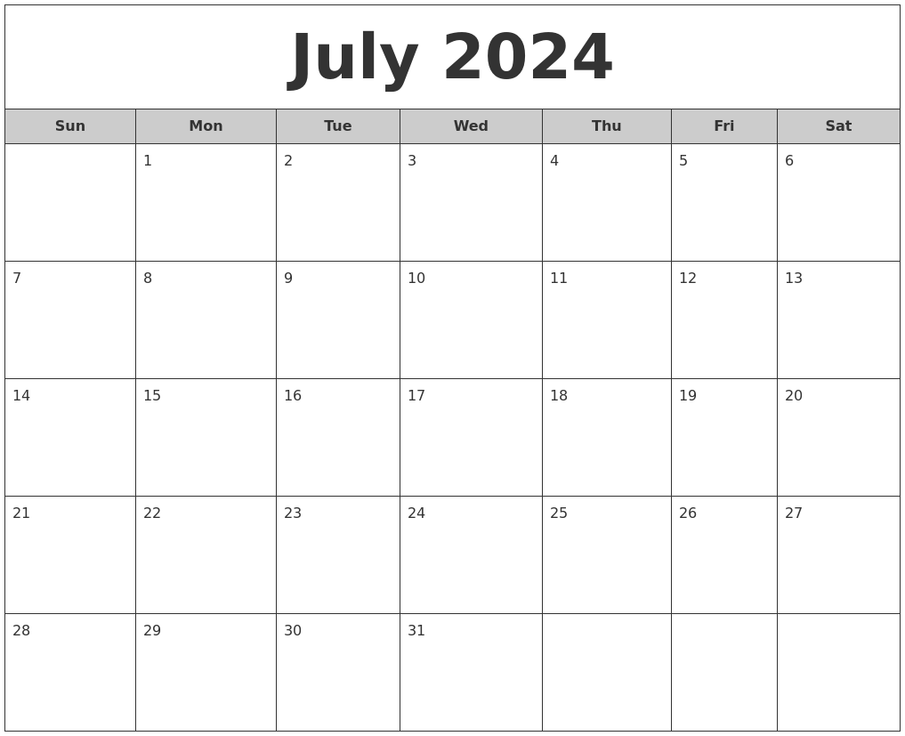 July 2024 Free Monthly Calendar