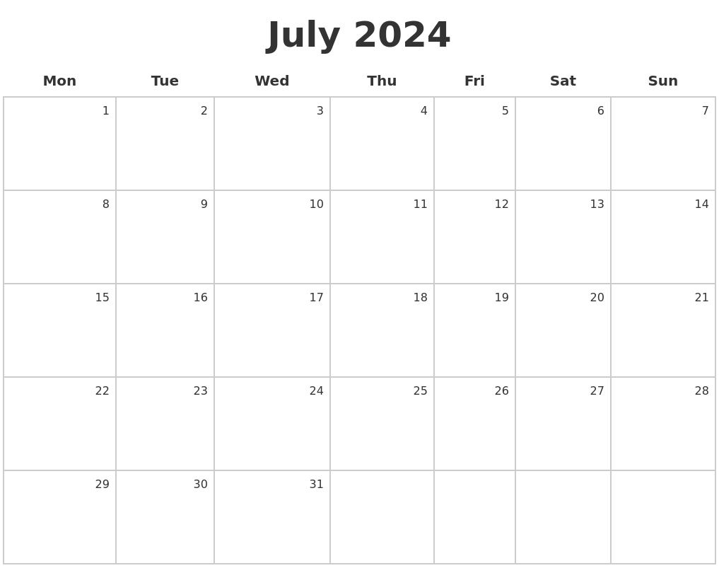 July 2024 Make A Calendar