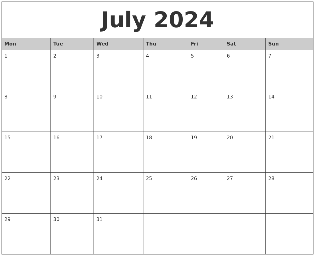 Printable Calendar July 2024 New Amazing List of January 2024