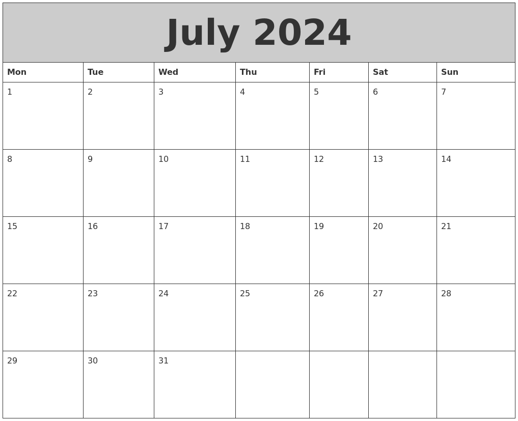 July 2024 My Calendar