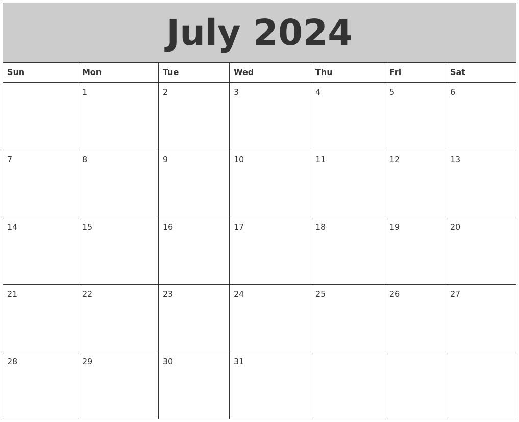 July 2024 My Calendar