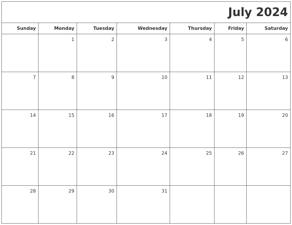 July 2024 Printable Blank Calendar