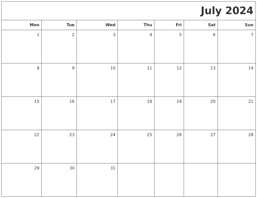 July 2024 Printable Blank Calendar