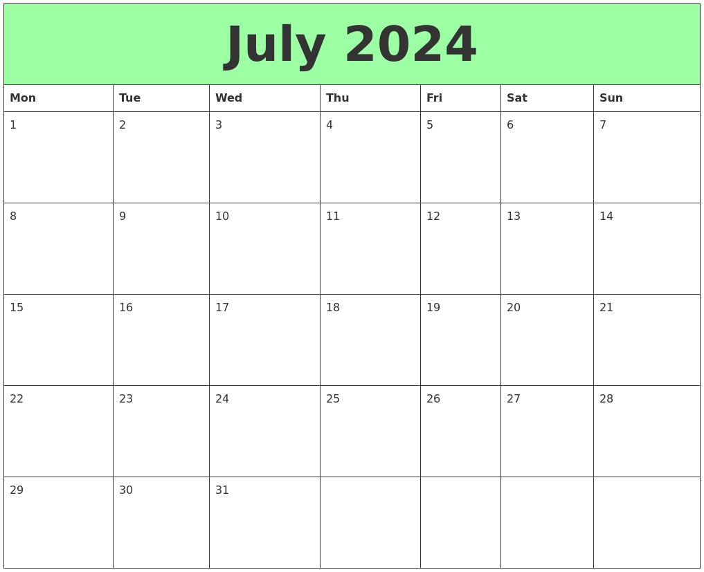 July 2024 Printable Calendars