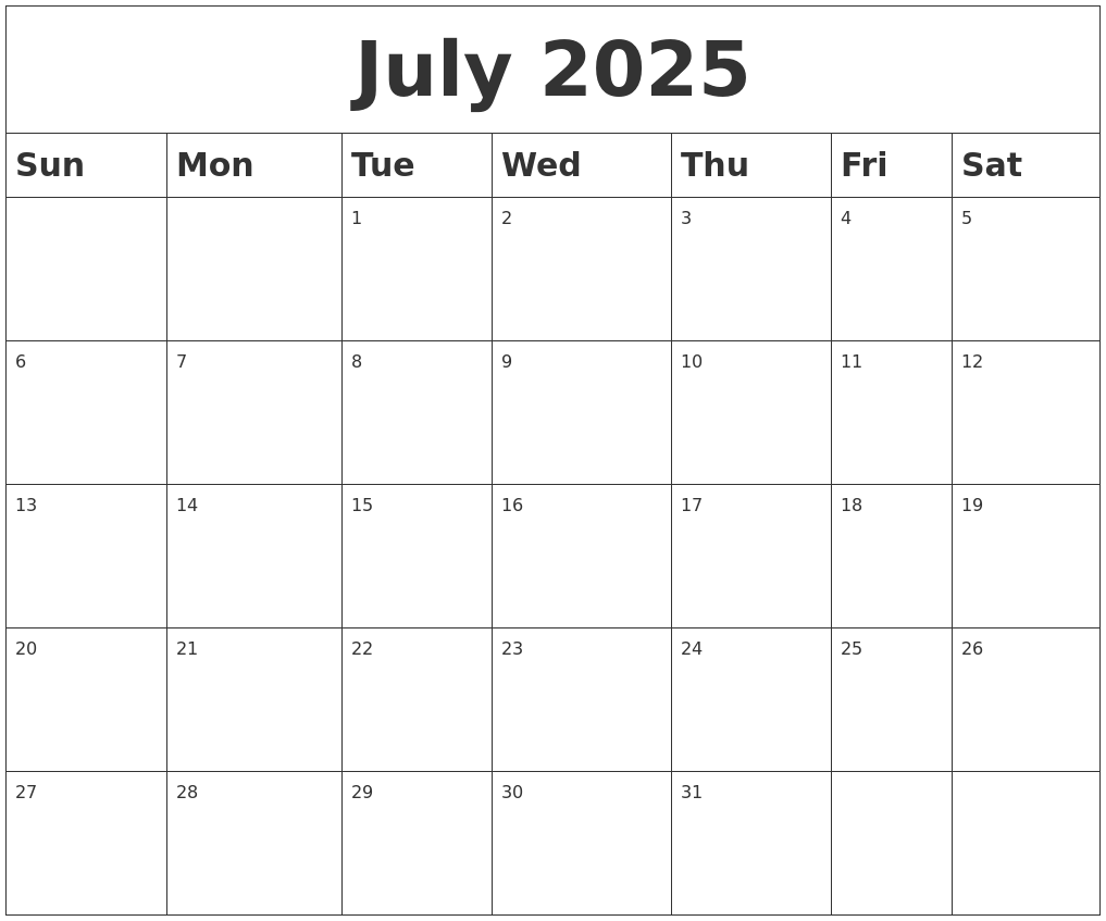 July 2025 Blank Calendar