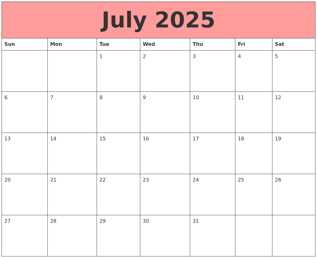 July 2025 Calendars That Work