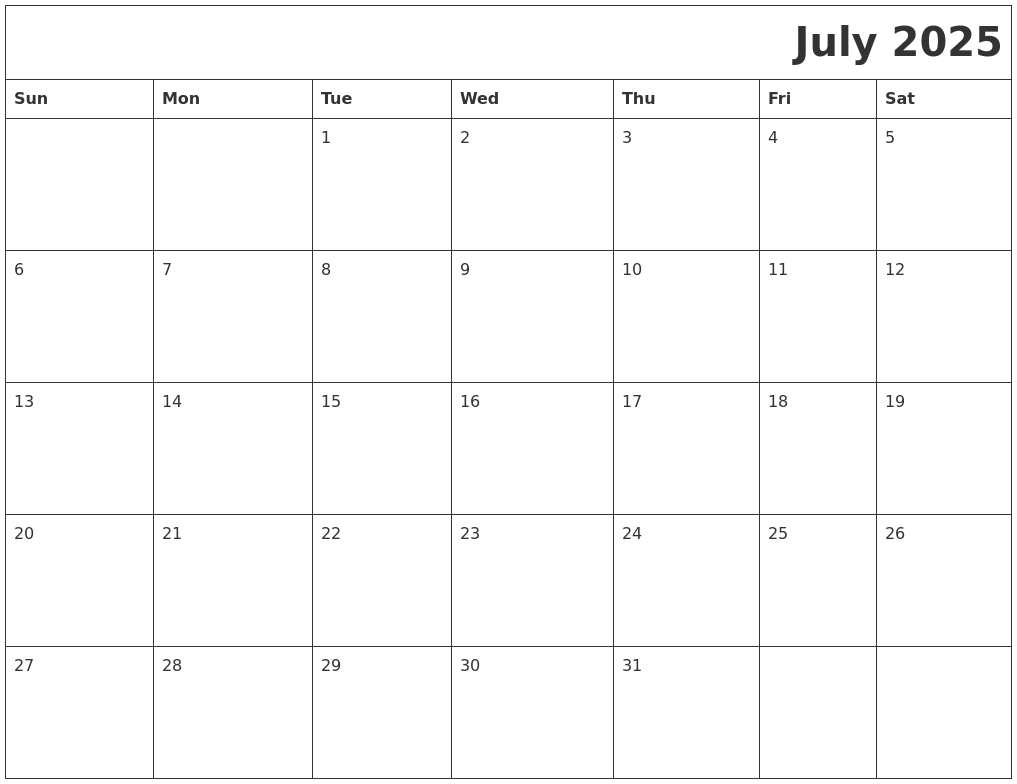 July 2025 Download Calendar