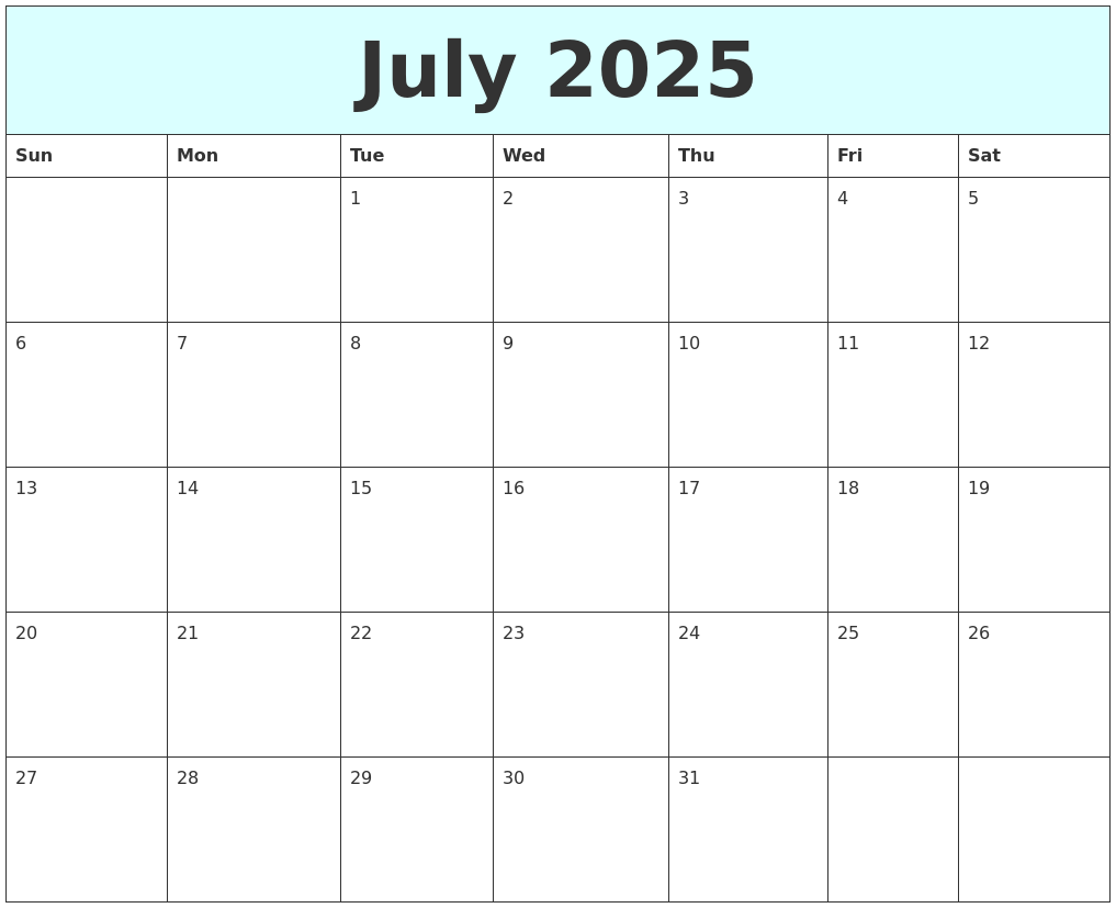 July 2025 Free Calendar